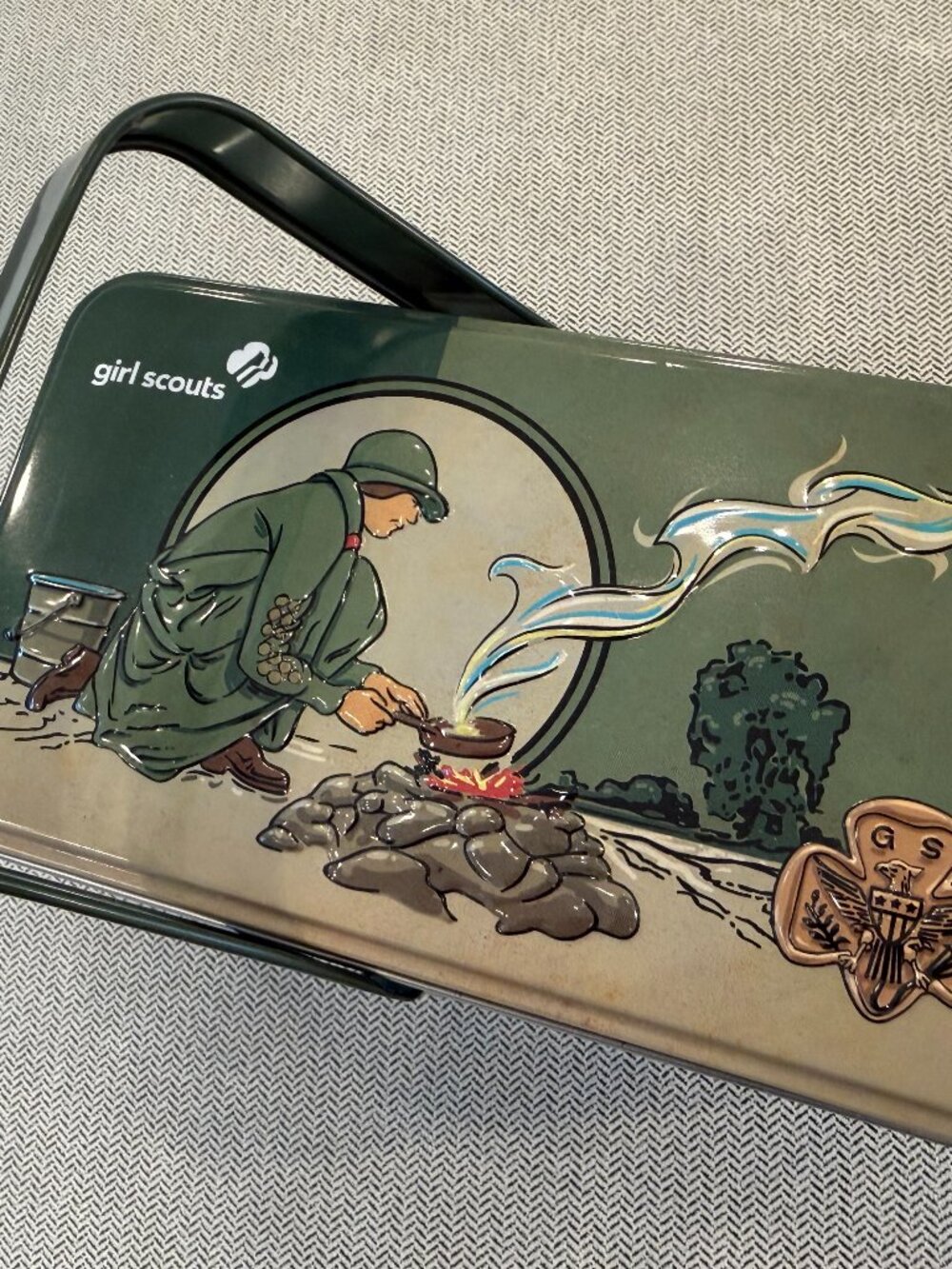 Girl Scouts Vintage Style Collectible Metal Tin Box with Camping Scene